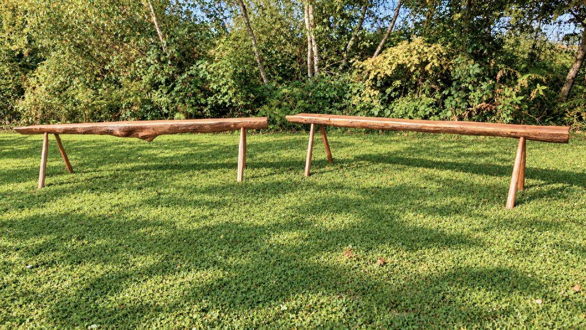 Pair Of Large, Rustic Solid-wood Farm Benches – Traditional Craftsmanship – 200 Cm-photo-2