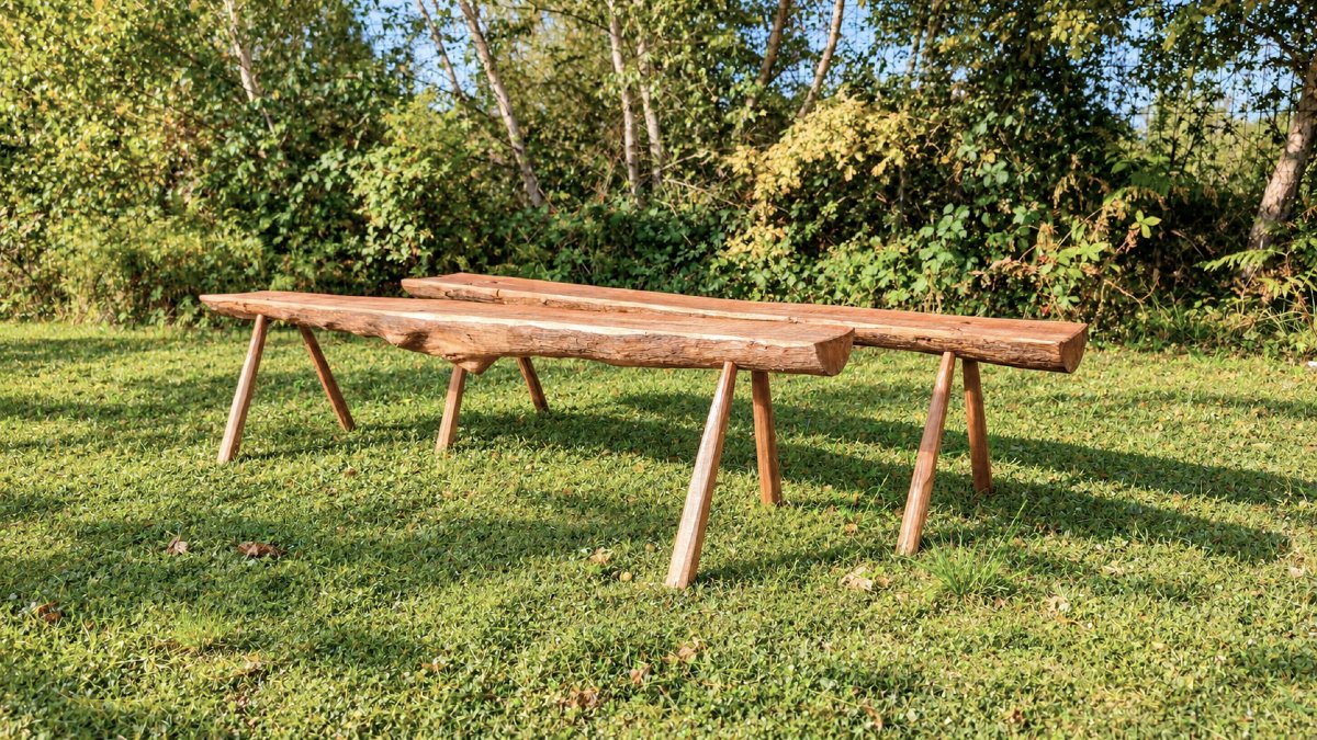 Pair Of Large, Rustic Solid-wood Farm Benches – Traditional Craftsmanship – 200 Cm