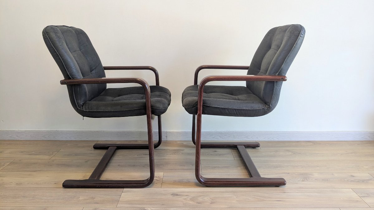 Paire de fauteuils cantilever modernistes en placage de palissandre – XXe siècle-photo-4