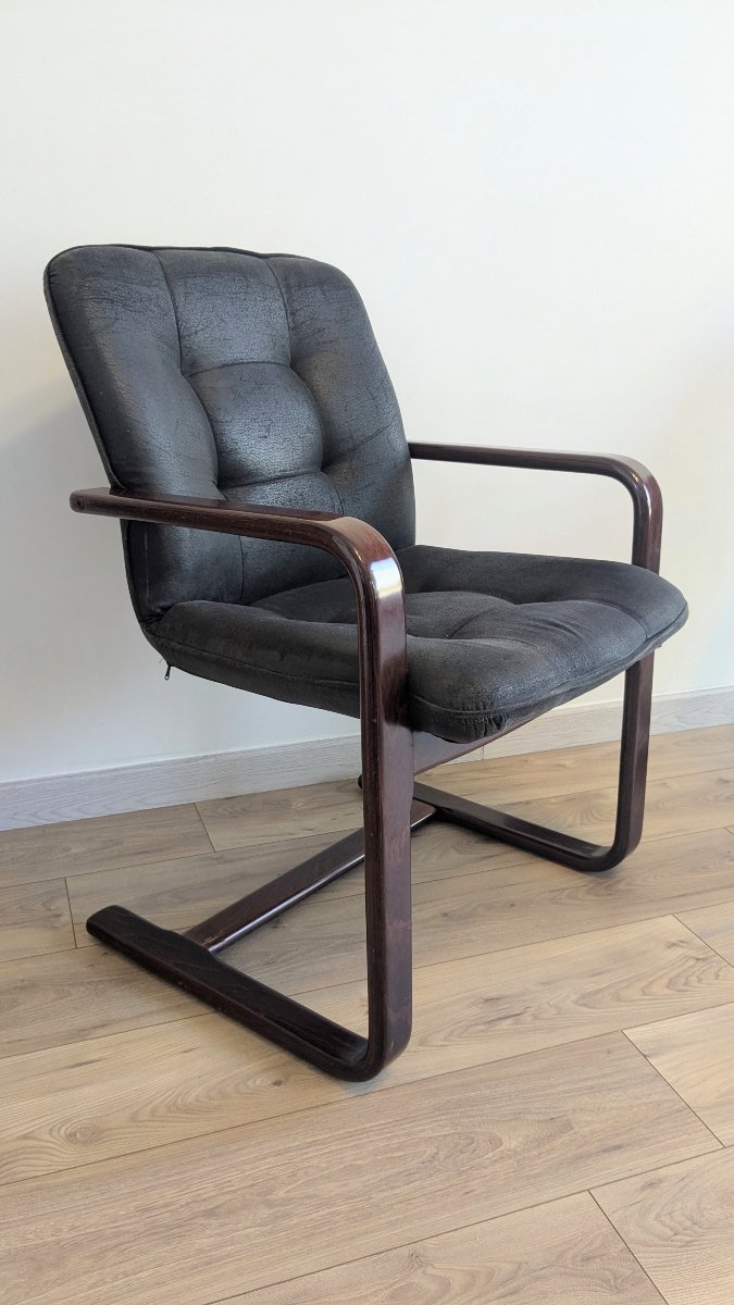 Paire de fauteuils cantilever modernistes en placage de palissandre – XXe siècle-photo-2
