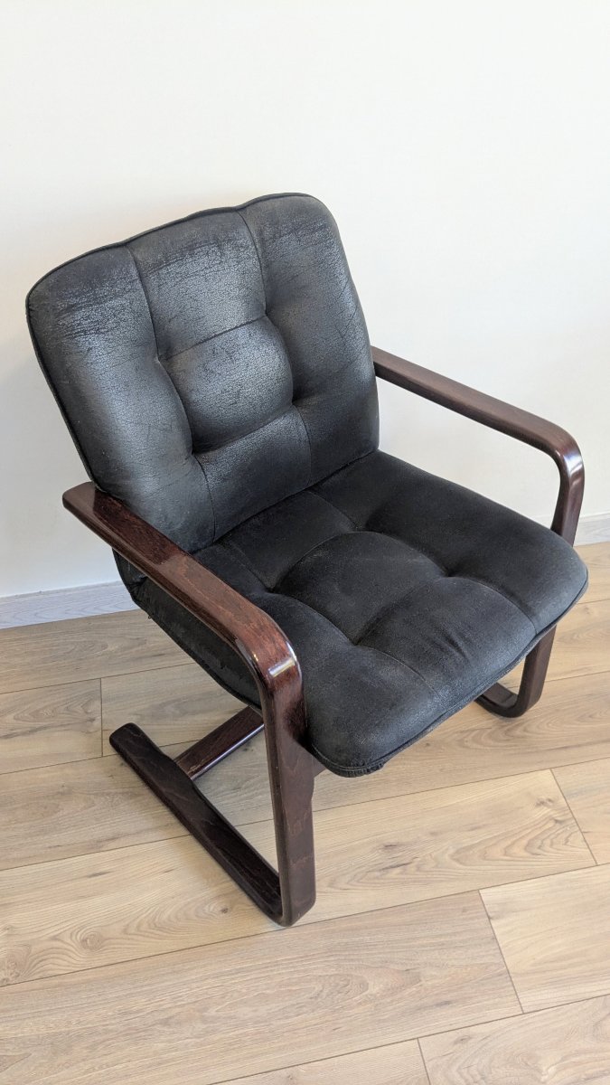 Paire de fauteuils cantilever modernistes en placage de palissandre – XXe siècle-photo-3