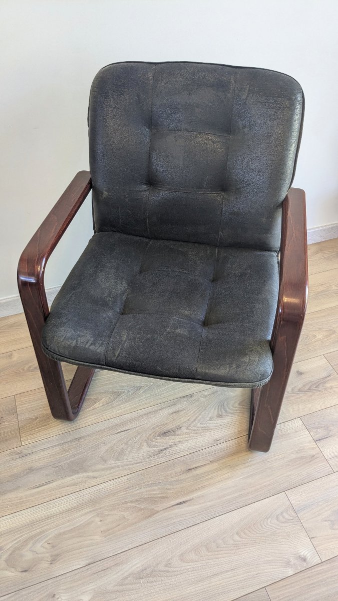 Paire de fauteuils cantilever modernistes en placage de palissandre – XXe siècle-photo-5