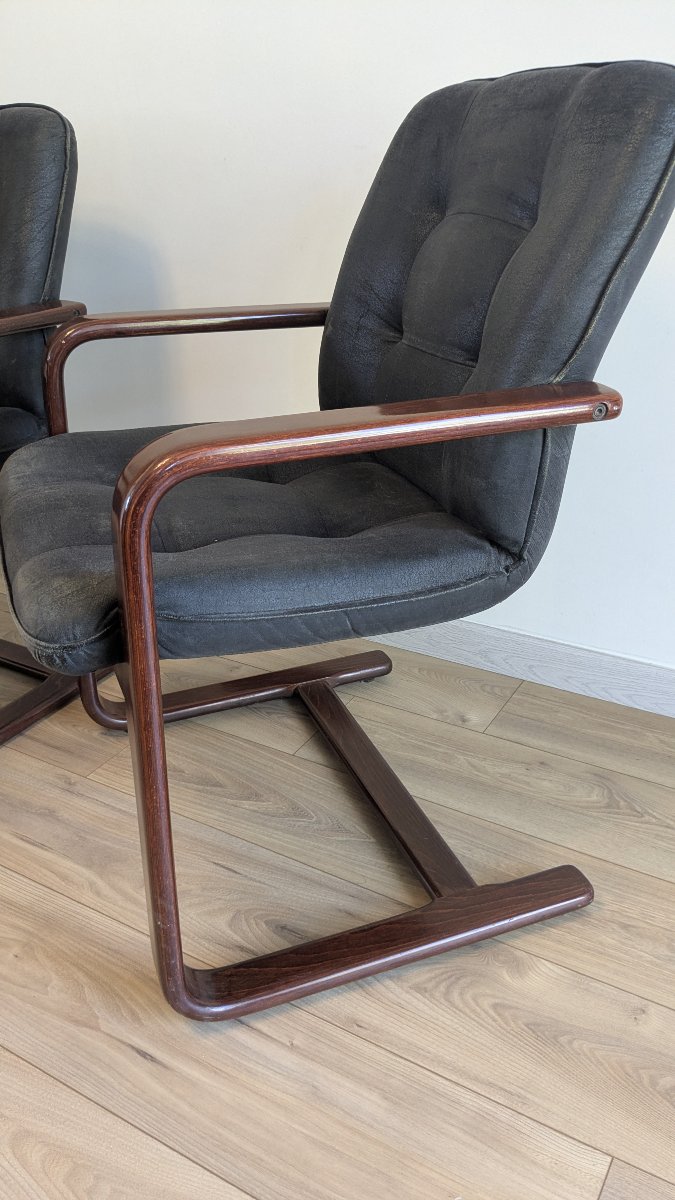 Paire de fauteuils cantilever modernistes en placage de palissandre – XXe siècle-photo-6