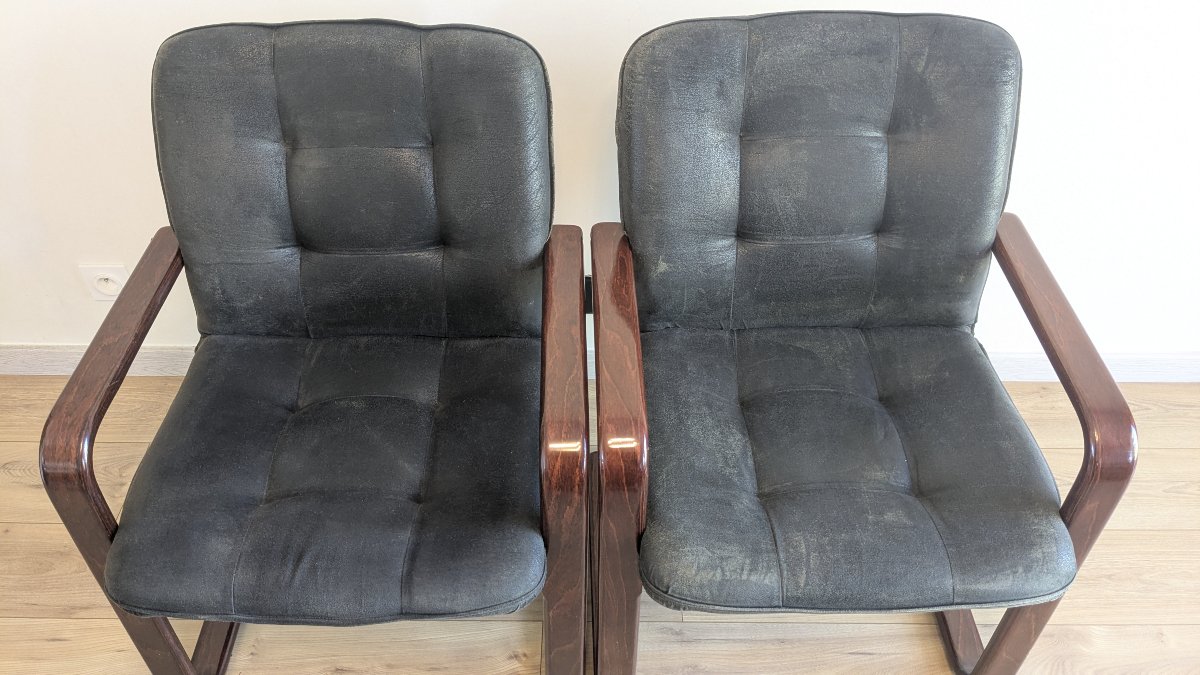 Paire de fauteuils cantilever modernistes en placage de palissandre – XXe siècle-photo-7