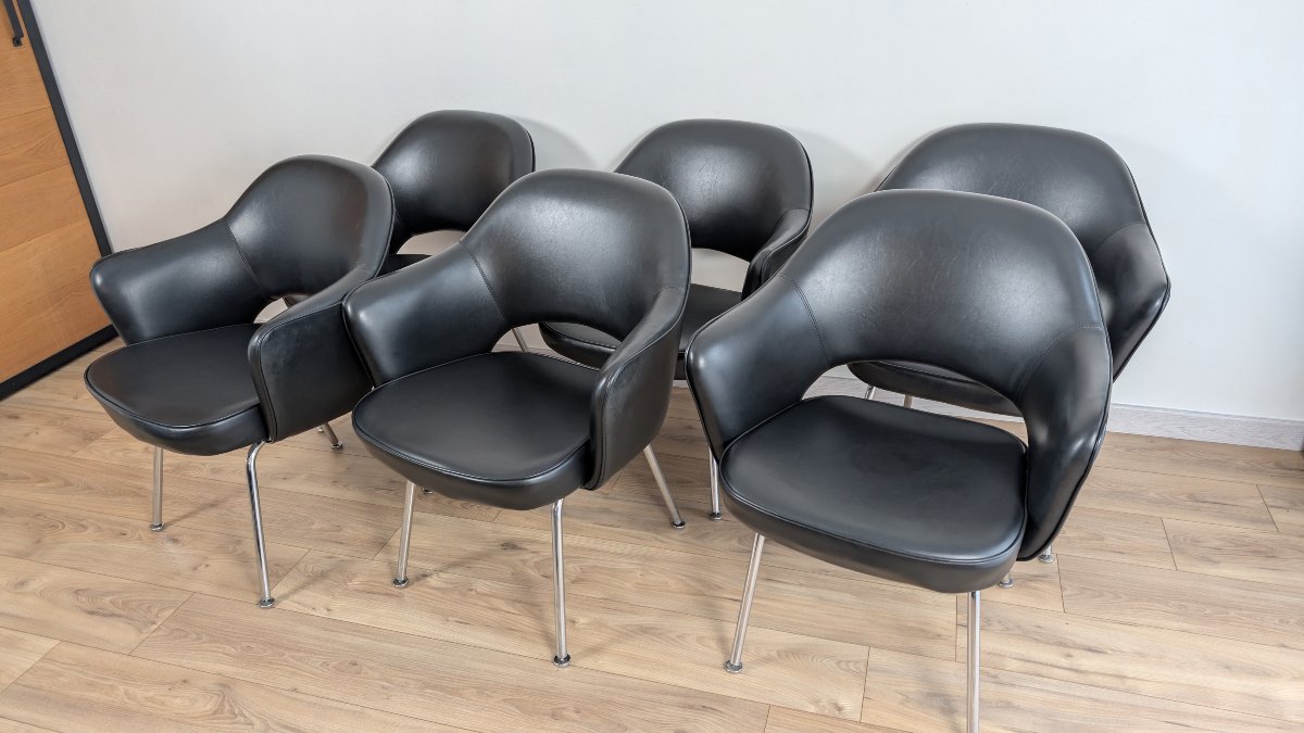 Suite de 6 fauteuils modèle "Conference" par Eero Saarinen pour Knoll International – Années 70-photo-3