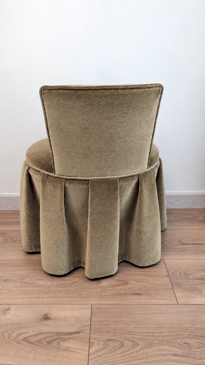 Vintage Boudoir Or Dressing Table Chair, Olive-green Velvet, Mid-20th Century-photo-4
