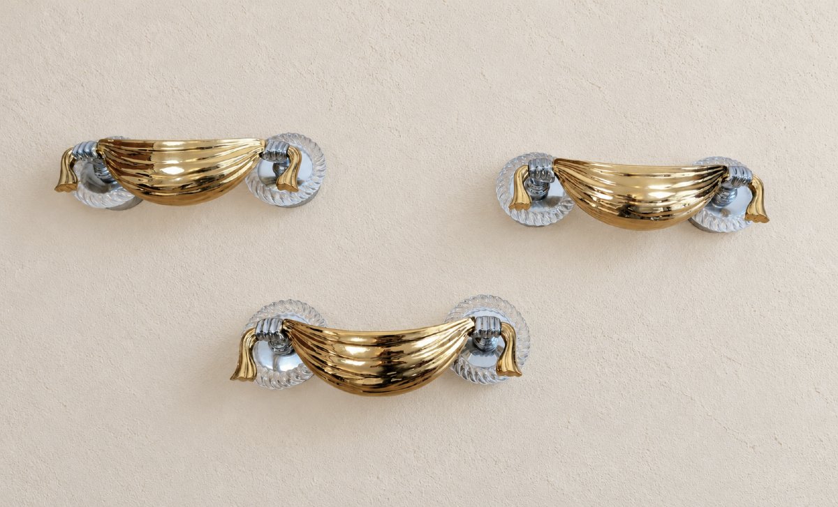 Banci Firenze – Set Of Three Brass And Crystal Wall Sconces – Studio Banci, 1980s-photo-2