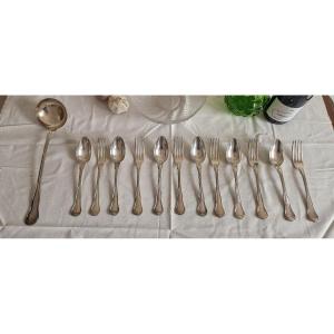 13-piece Cutlery Set In Silver Metal By Christofle, Violonné Au Filet Model