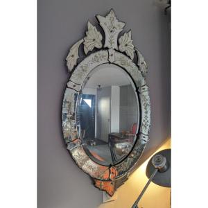 Miroir Vénitien Ovale Période Art Déco H101cm