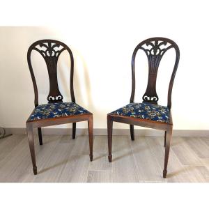 Pair Of Sheraton English Chairs In Mahogany Early Twentieth