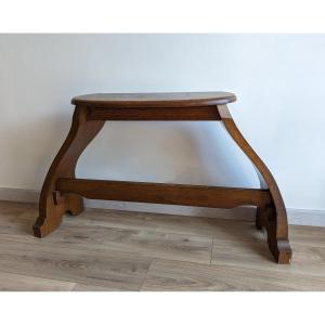 Rare Old Organ Bench In Solid Oak