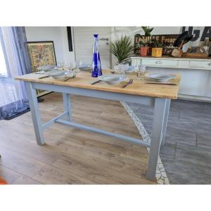 Sky Blue And Light Wood Farm Table Early 20th Century 138 Cm