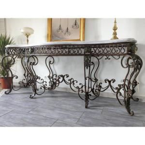 Very Large Louis XV Style Wrought Iron Console 205cm