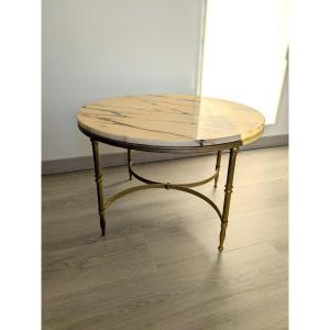 Round Coffee Table In Marble And Brass