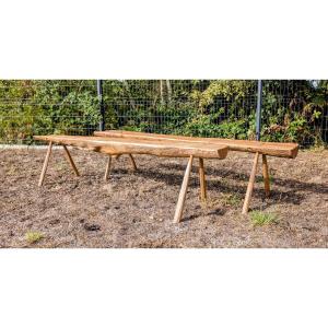 Paire de bancs brutalistes – bois massif, design brut et unique