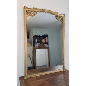 Early 20th Century Art Nouveau Carved And Gilded Wood Mirror - 90 X 128 Cm - Floral Decoration 
