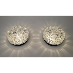 Pair Of Space Age Molded Glass Light Fixtures, Dating From The 1960s-1970s