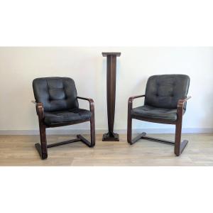 Paire de fauteuils cantilever modernistes en placage de palissandre – XXe siècle