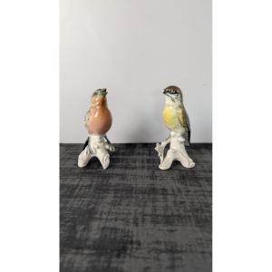 Karl Ens – Paire d’oiseaux en porcelaine polychrome de Saxe – XXe siècle