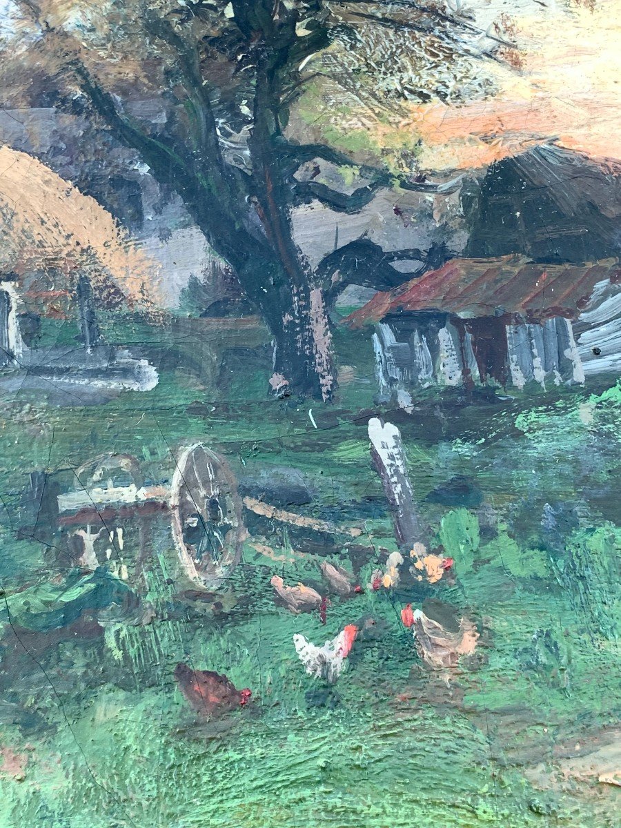 Jm G Anglade Late 19th Century. Farmyard Oil On Canvas-photo-1