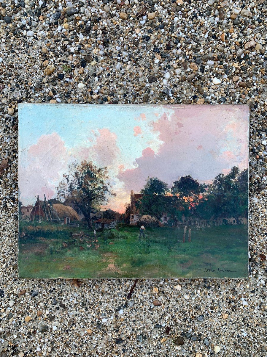 Jm G Anglade Late 19th Century. Farmyard Oil On Canvas-photo-5