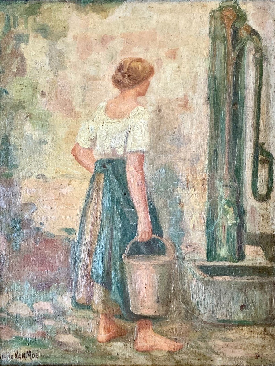 Cécile Van Moé. La Jeune Fille Au Sceau. Hst XIXè