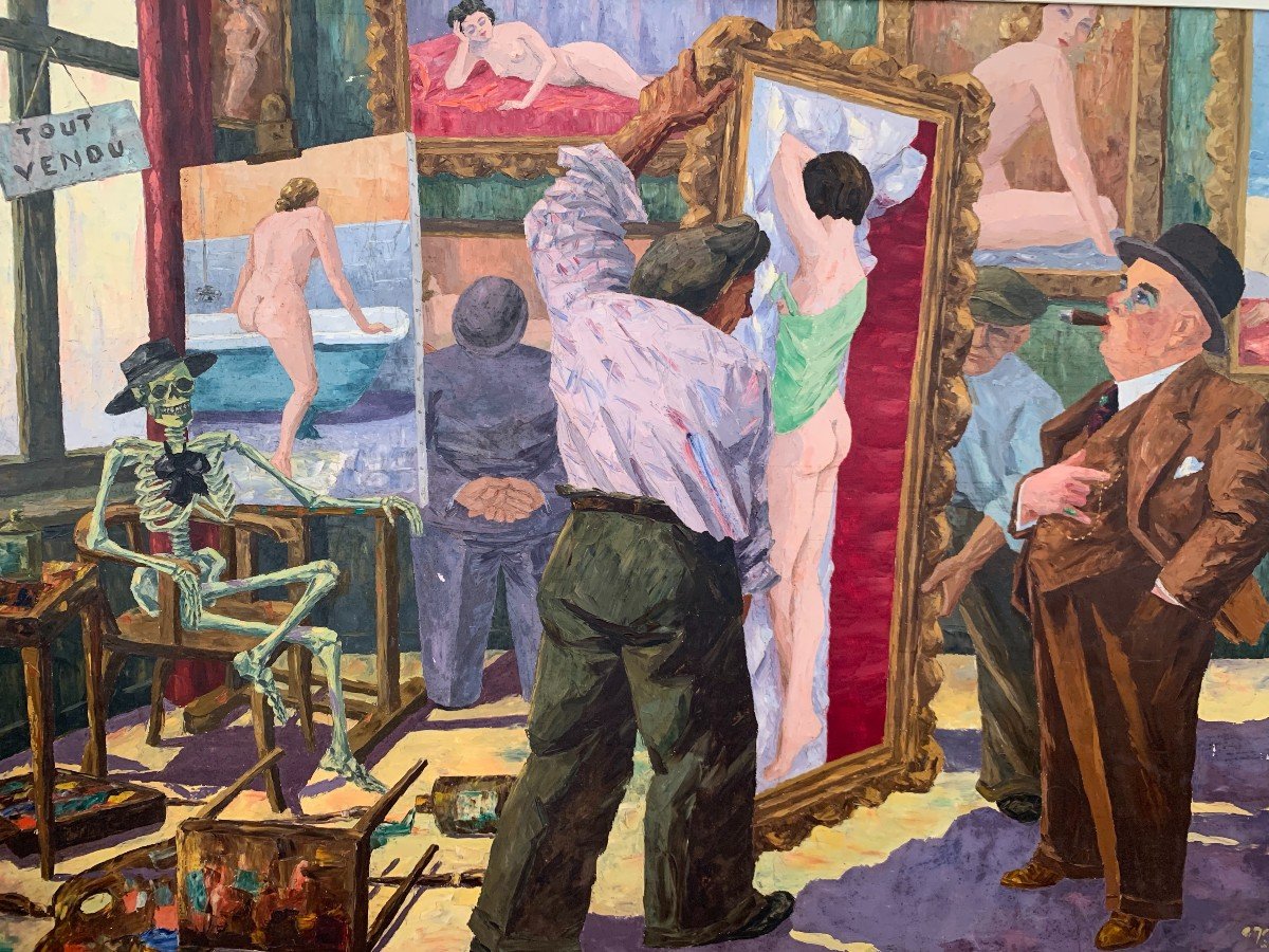 The Painter's Workshop Very Large Oil On Canvas 1938.170 X125cm. 