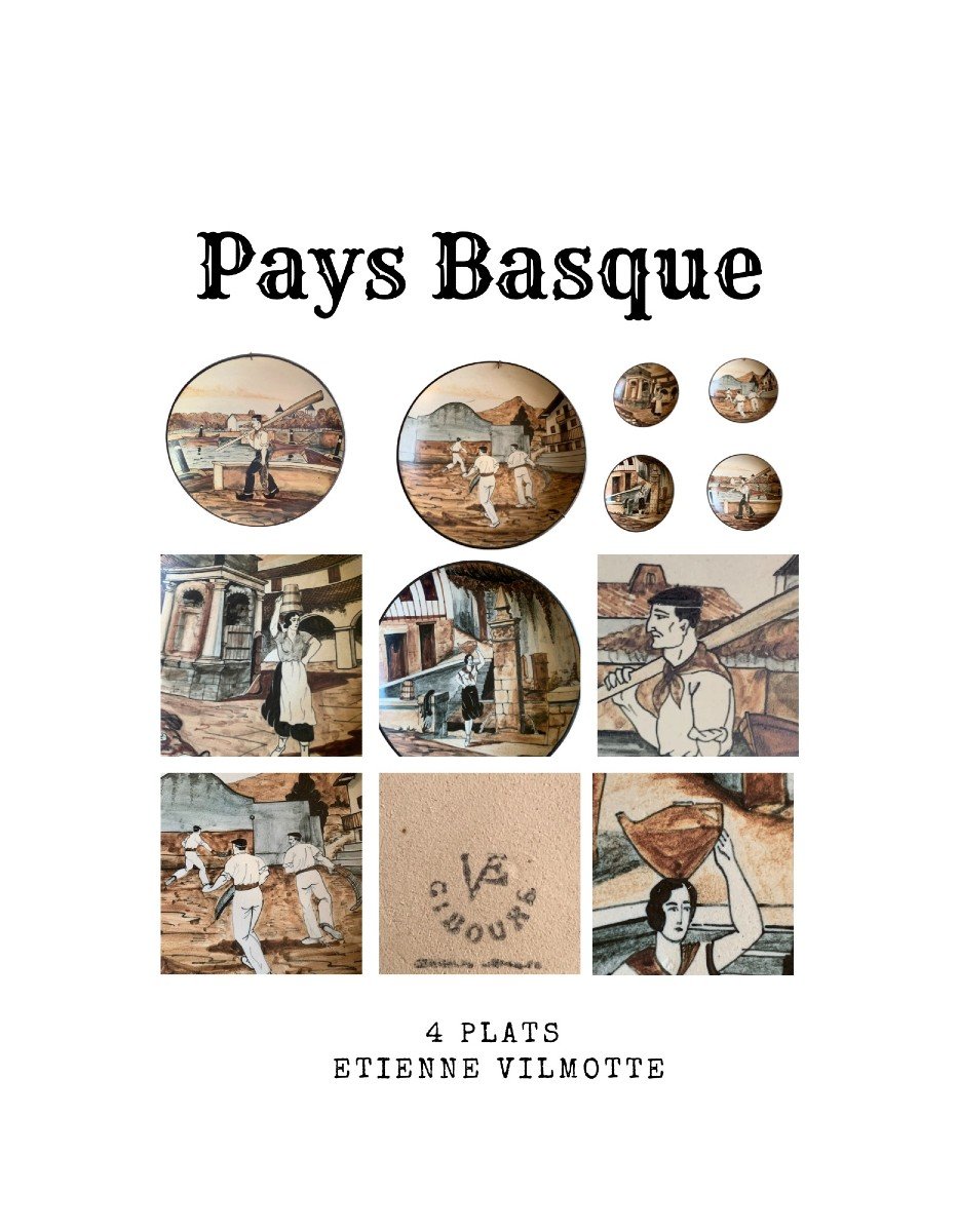 Etienne Vilotte. Série de 4 Plats 23.5 Cm.Poterie de Ciboure-photo-3