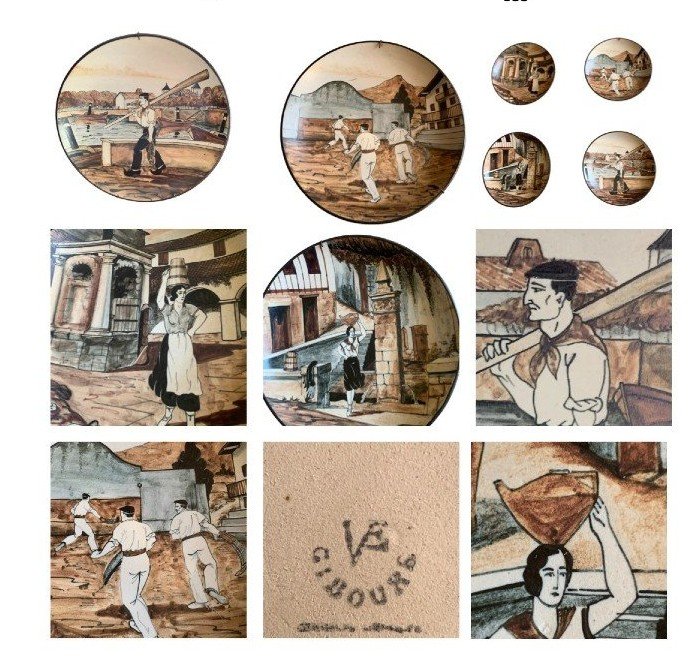 Etienne Vilotte. Série de 4 Plats 23.5 Cm.Poterie de Ciboure