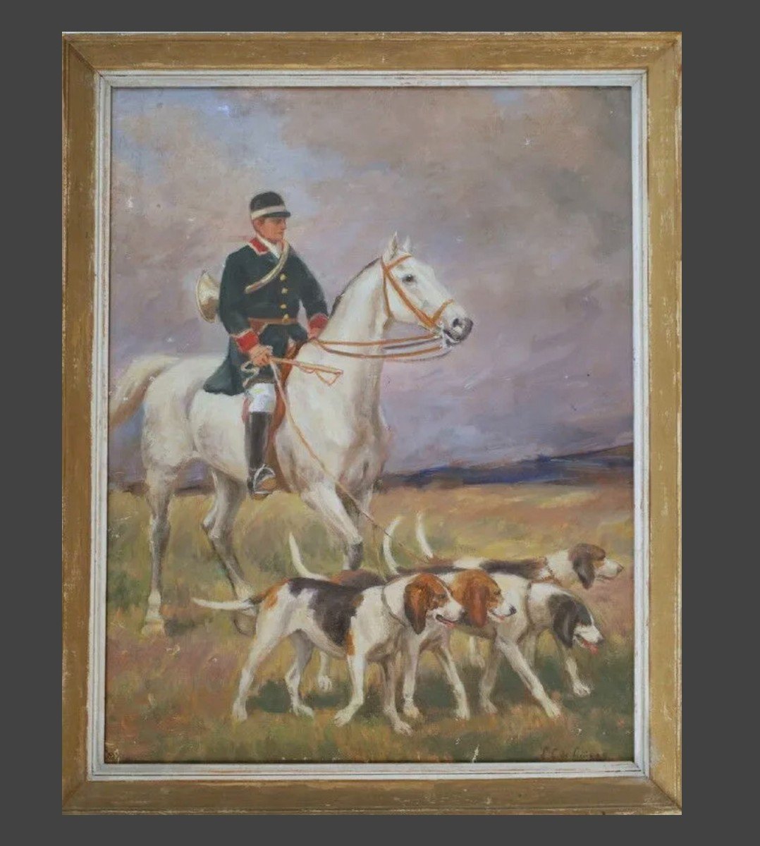 Louise De Linniers.1864  Chasse à Courre. Huile Sur Toile 60 X 46cm-photo-2