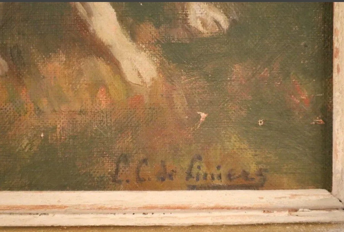 Louise De Linniers.1864  Chasse à Courre. Huile Sur Toile 60 X 46cm-photo-3