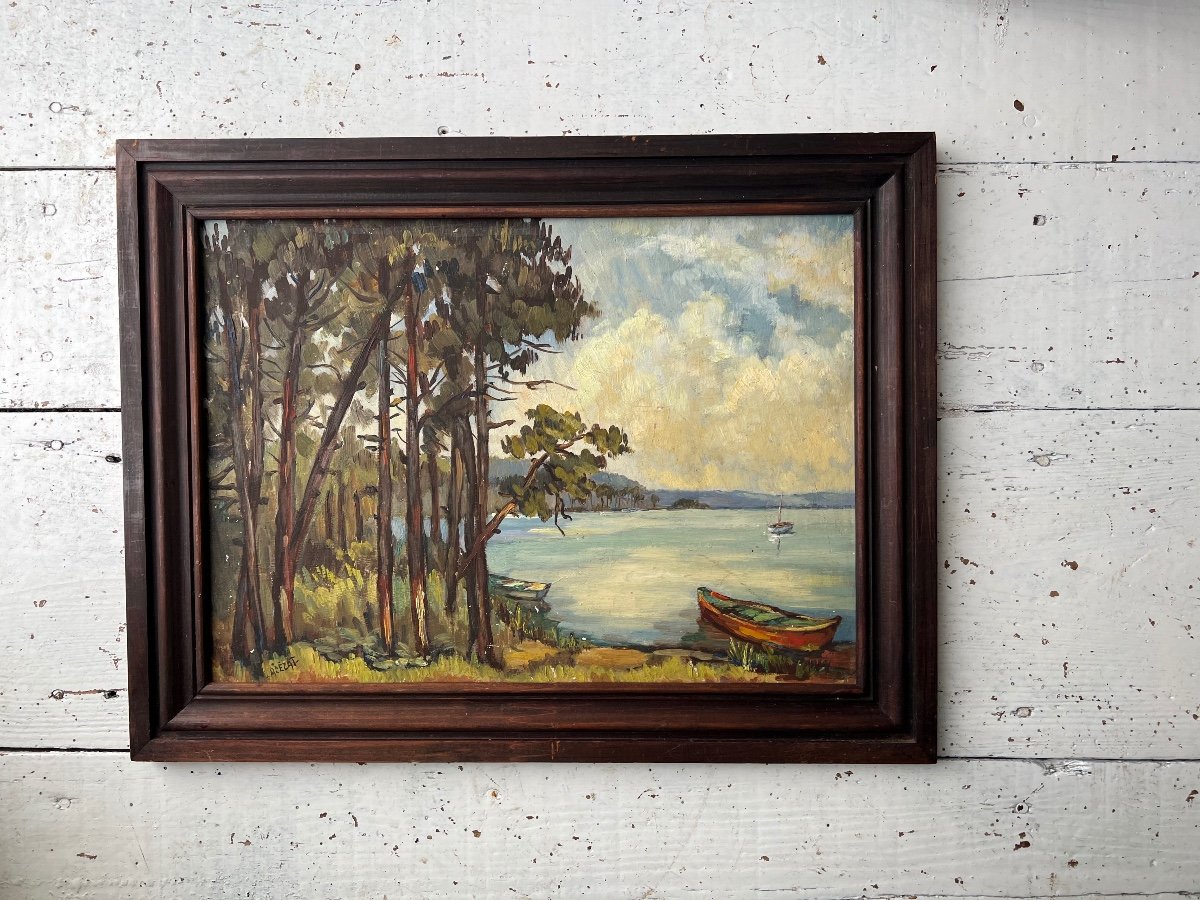 Andrée Acezat (1922-2009) Arcachon Basin Circa 1950 28 X 40cm-photo-2