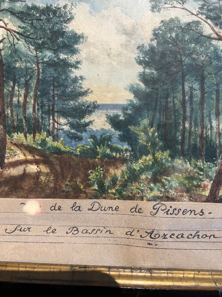 Arcachon Basin. Gouache Of The Dune Of Pissens. 34.5 X 25.5 Cm With Frame. Signed E Noel.-photo-2