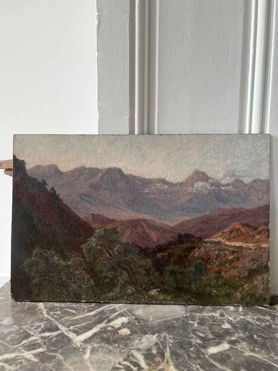 Vue De Montagne. Alexandre Ségé (1818-1885) Peinture Huile/carton 26 X 40 Cm-photo-4