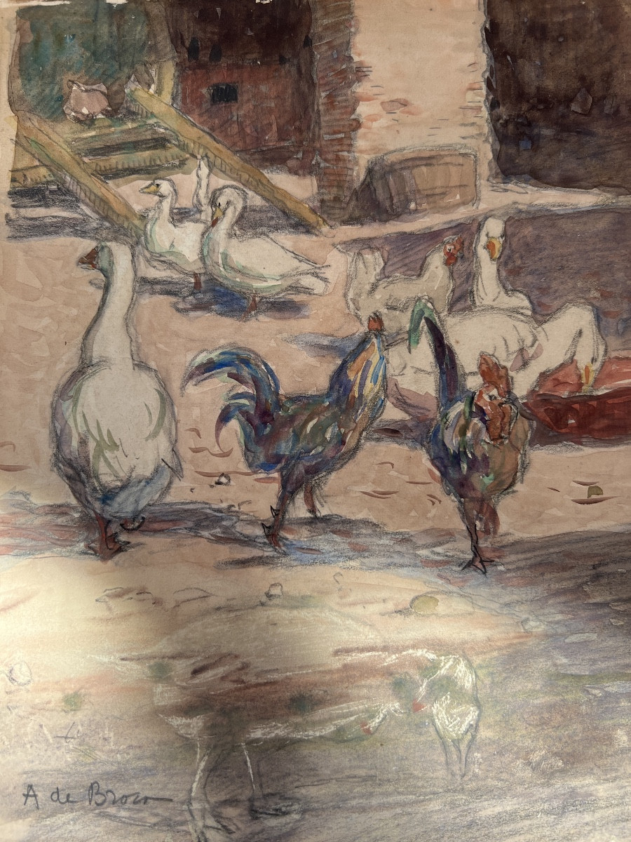 Le Poulailler. A De Brou. 1926. Aquarelle Et Crayon.-photo-2