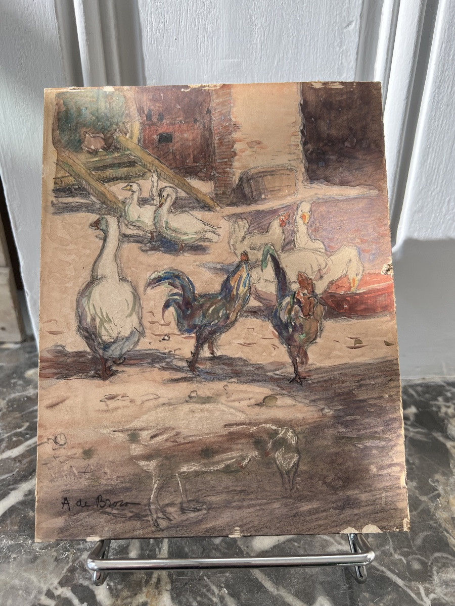 Le Poulailler. A De Brou. 1926. Aquarelle Et Crayon.-photo-5