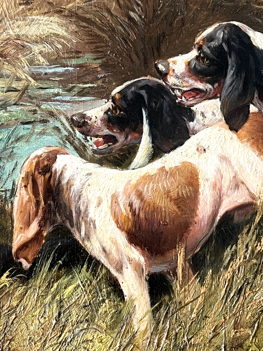 Eugène Petit. Hunting Scene. Large Oil On Canvas, 19th Century-photo-3