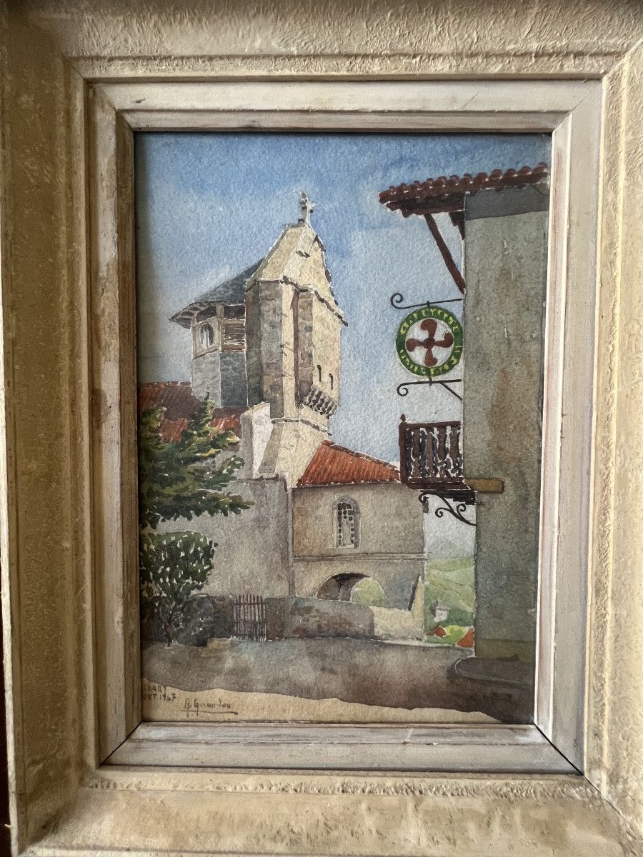 Eglise de Bidart , aquarelle de 1947