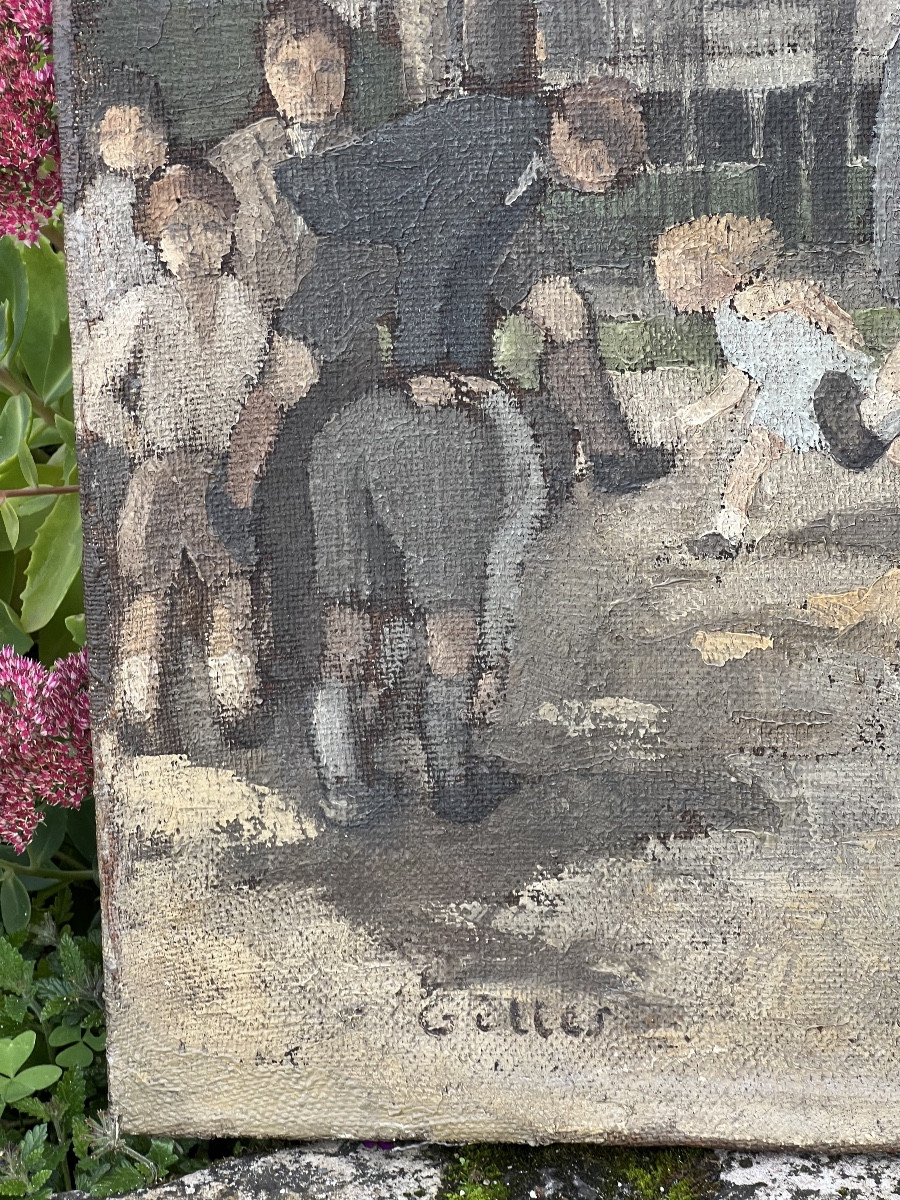 Children In The Parc Monceau. Hst Circa 1940. Signed Gilles. 81.5 X 65cm-photo-3
