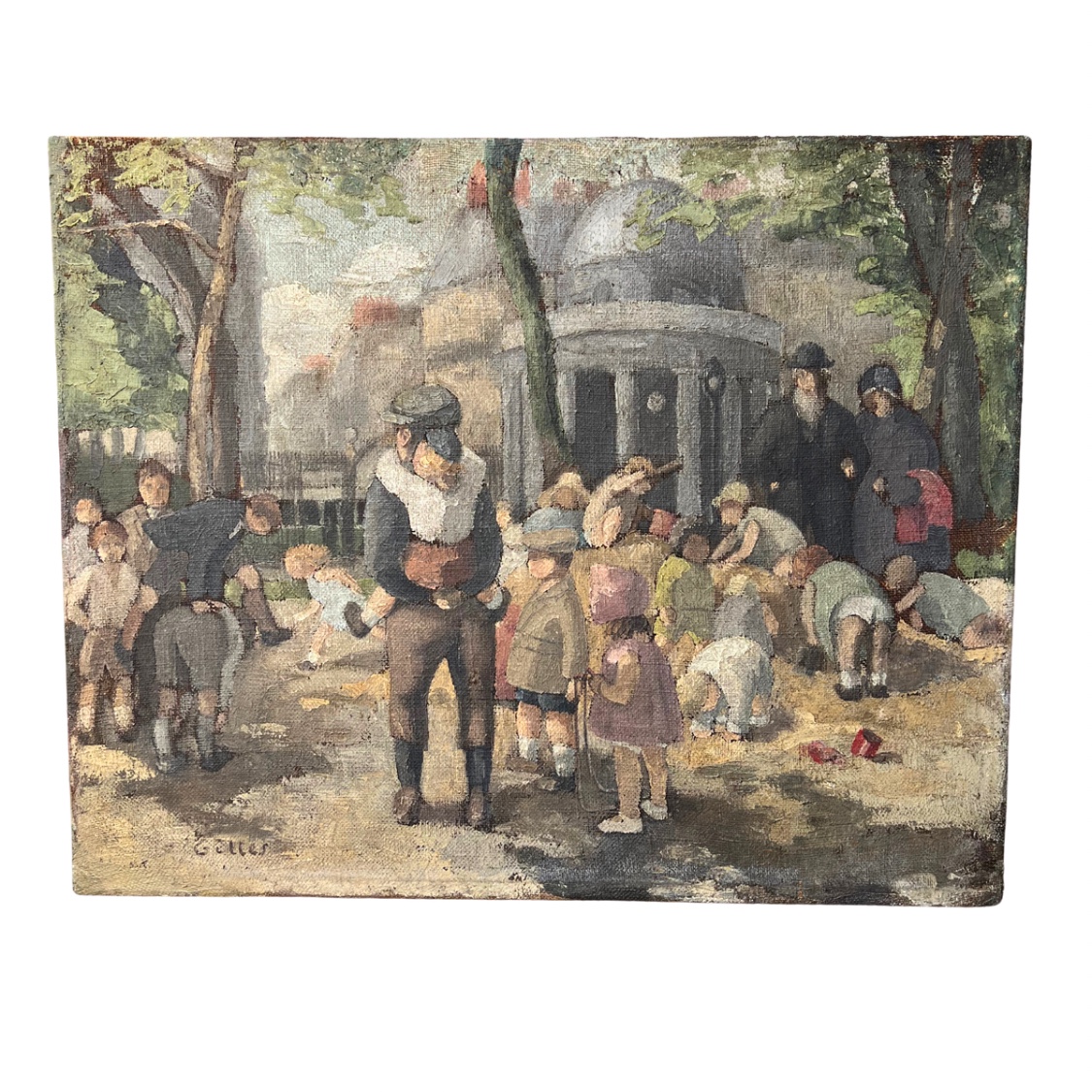 Children In The Parc Monceau. Hst Circa 1940. Signed Gilles. 81.5 X 65cm-photo-4