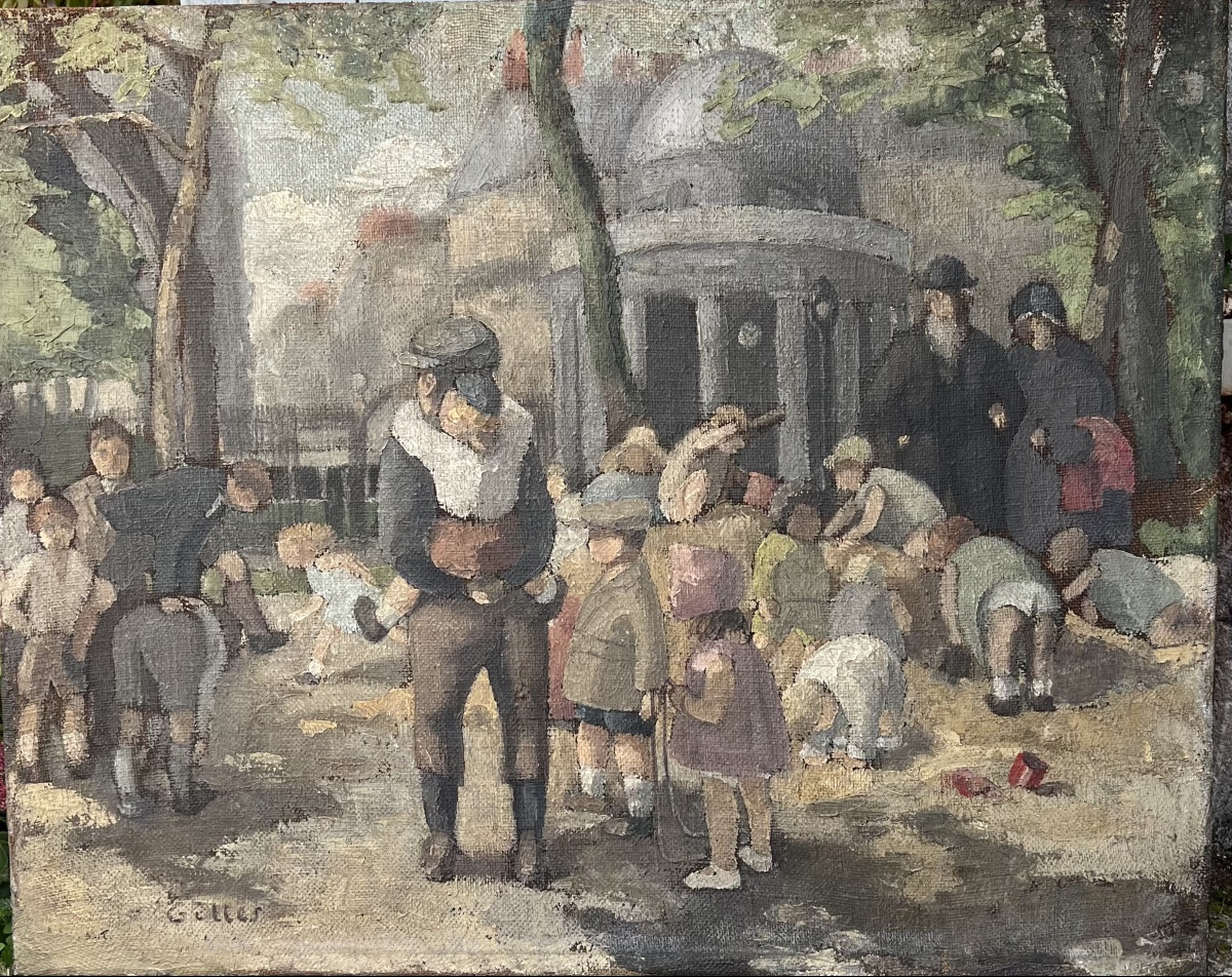 Children In The Parc Monceau. Hst Circa 1940. Signed Gilles. 81.5 X 65cm