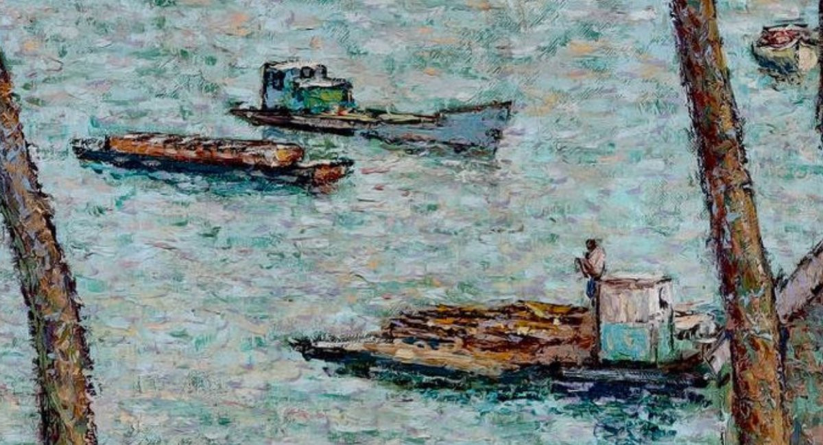 Jean VOLLET (1935-2015) Claouey Bassin d'Arcachon Huile sur toile 73 x 92cm-photo-2