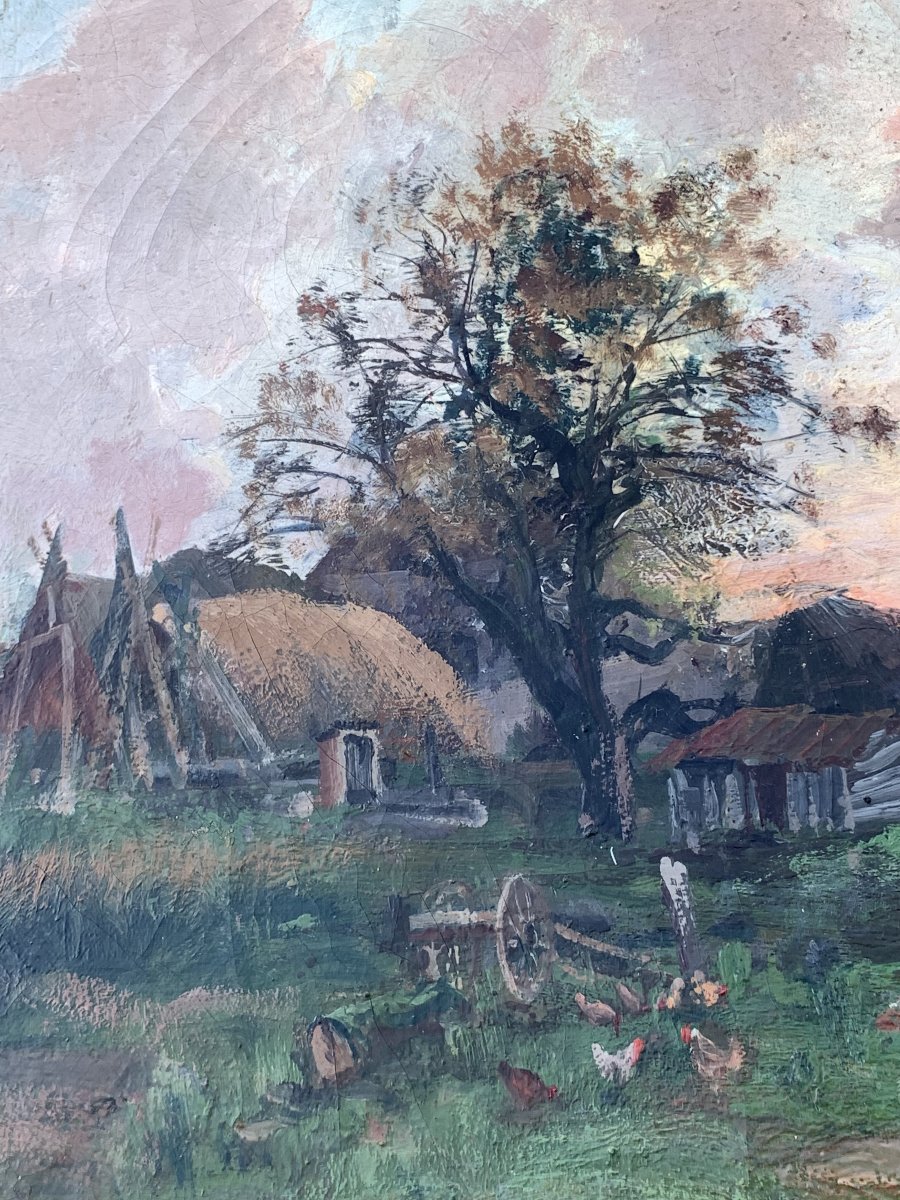 JMG Anglade fin XIXè. Lever de soleil à la campagne XIXè. HST 61 x 46 cm-photo-4