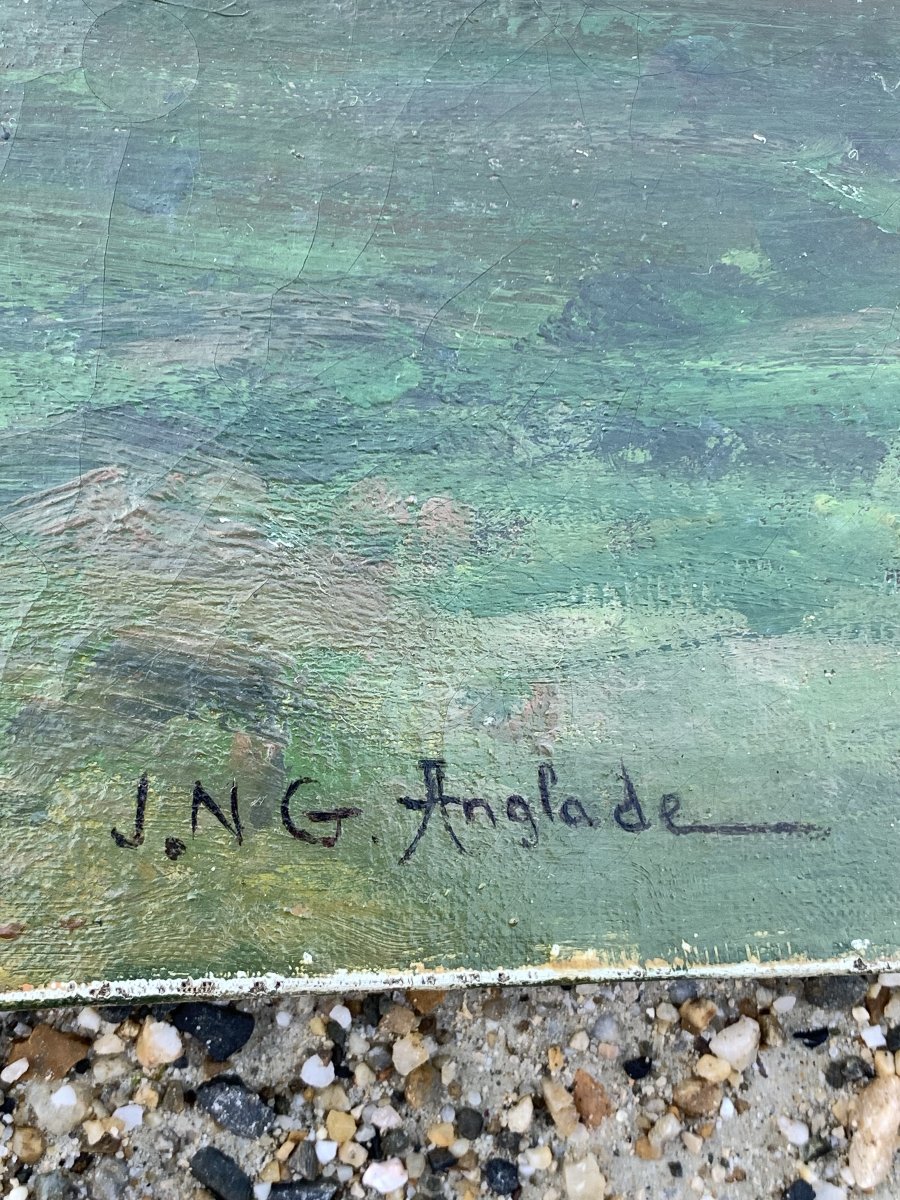 JMG Anglade fin XIXè. Lever de soleil à la campagne XIXè. HST 61 x 46 cm-photo-1