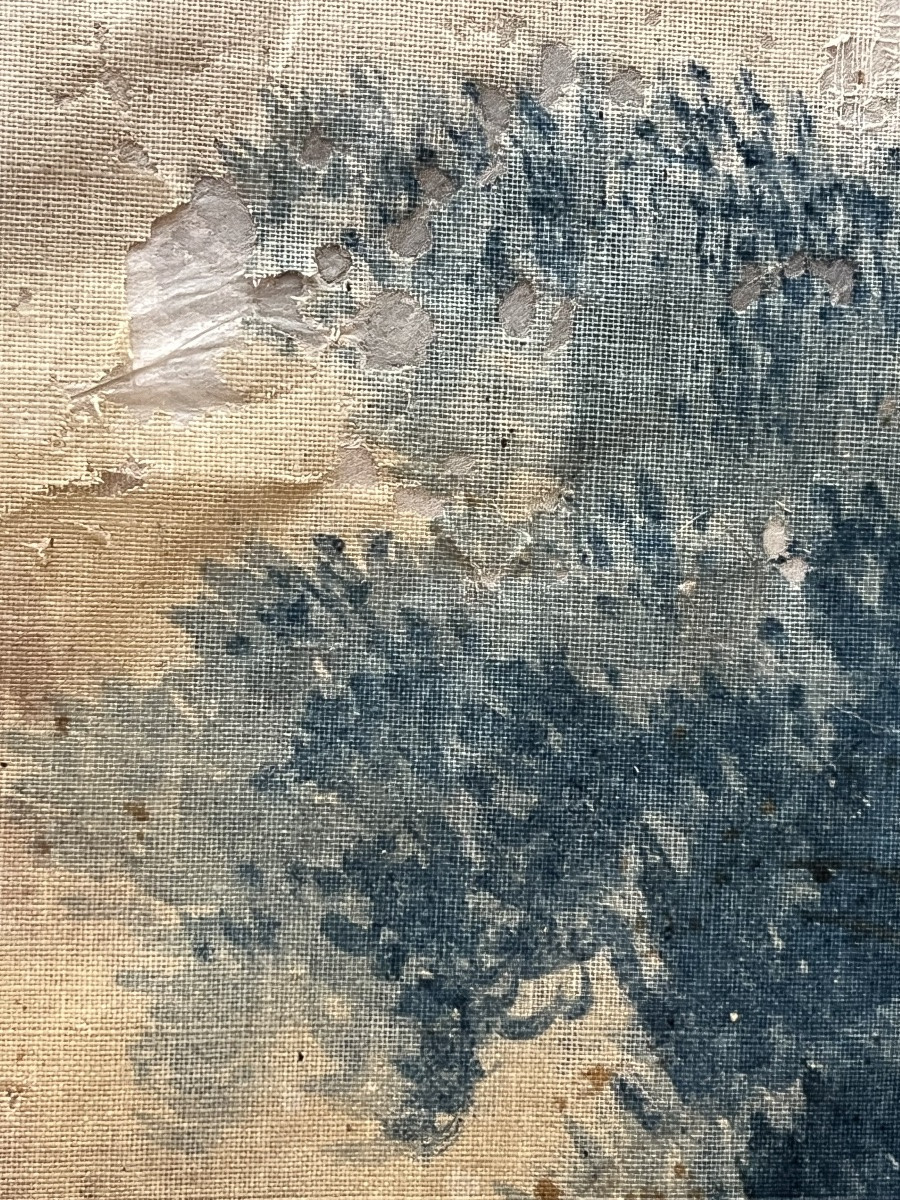 Cows. Antique Gouache On Fine Canvas – Study For A Garden Scene Or Tapestry. 92 × 81.5 Cm-photo-2