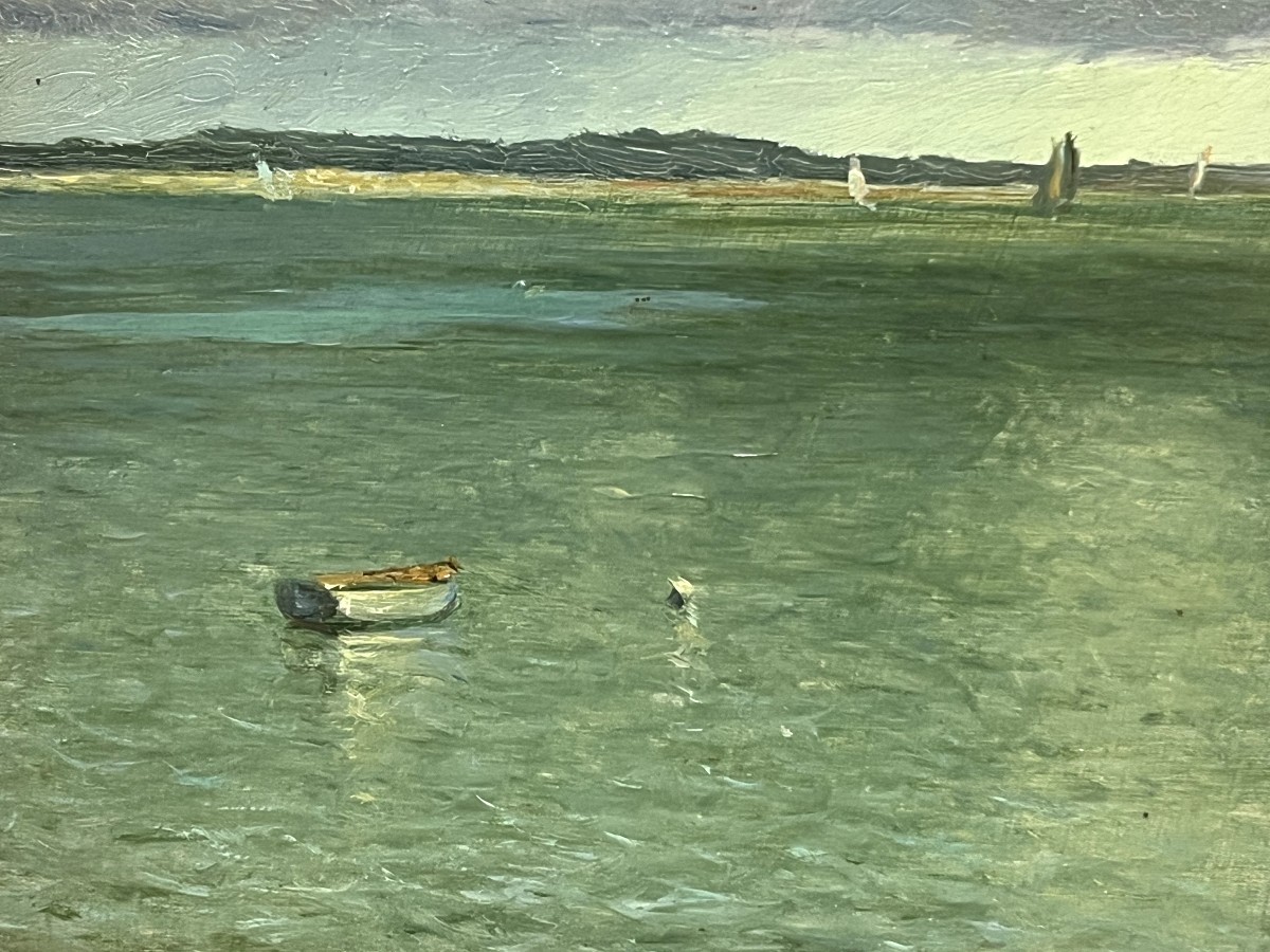 Arcachon. Small Oil On Panel, 18 X 13.7 Cm (excluding Frame). Signature To Be Deciphered. 