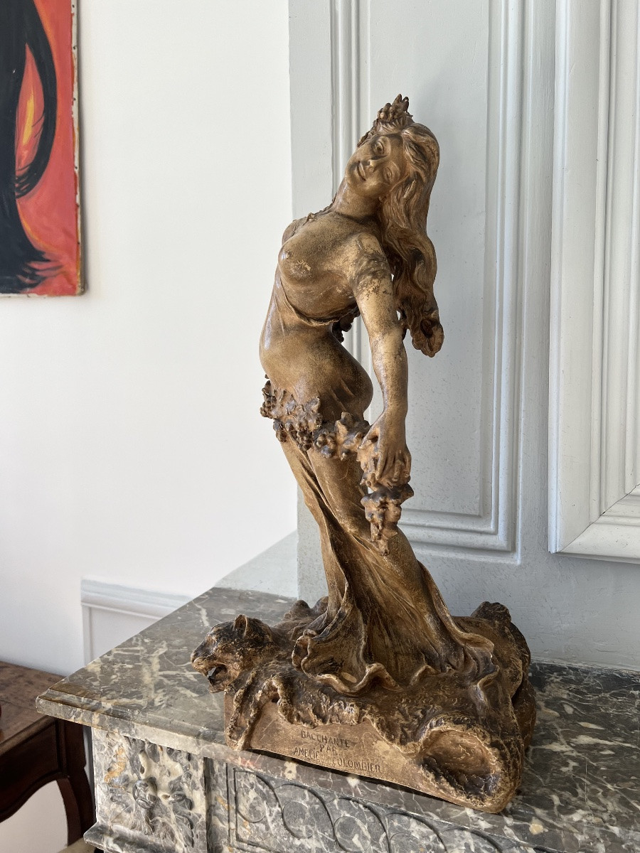La bacchante. Amélie Colombier. Plâtre Art Nouveau 60cm de ht-photo-7