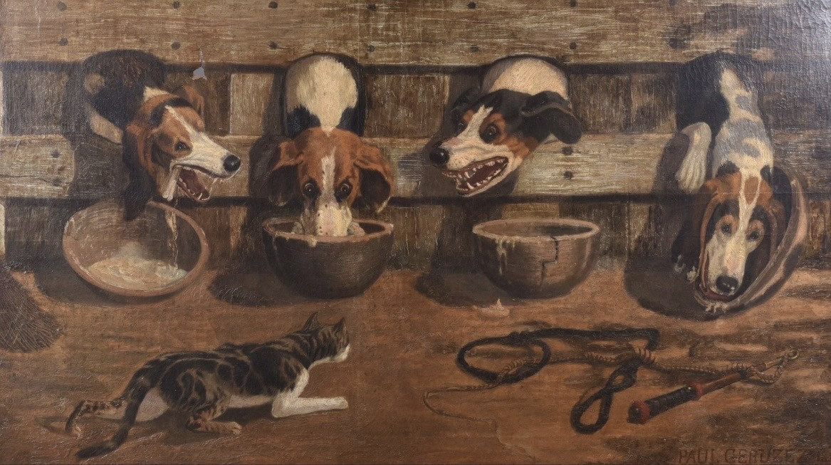 Paul GUERUZEZ. La soupe au chenil. Hst170x90 cm