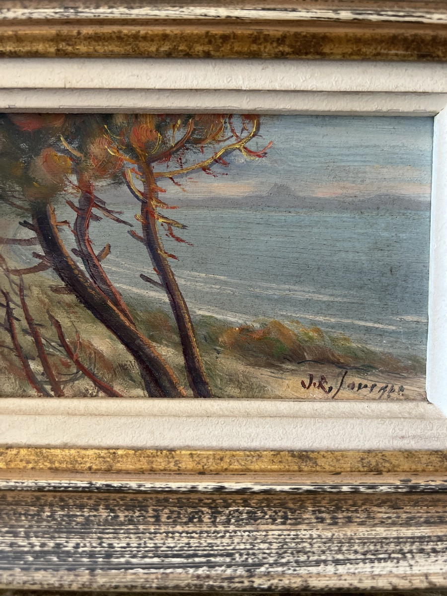 Jean René Sourgen Pines By The Sea. Oil On Panel. 10 X 15.5cm.-photo-4