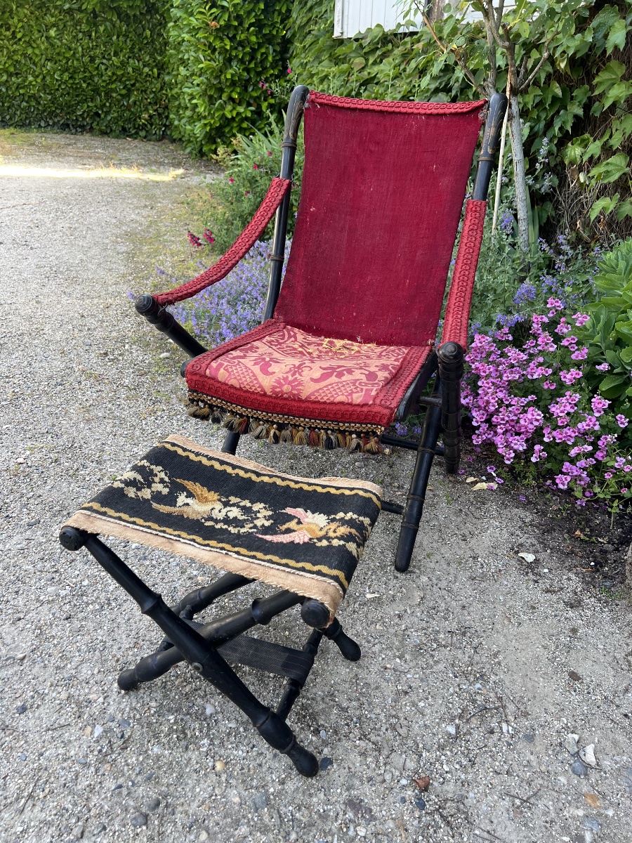 Chaise pliante et repose pied Napoléon III. 
